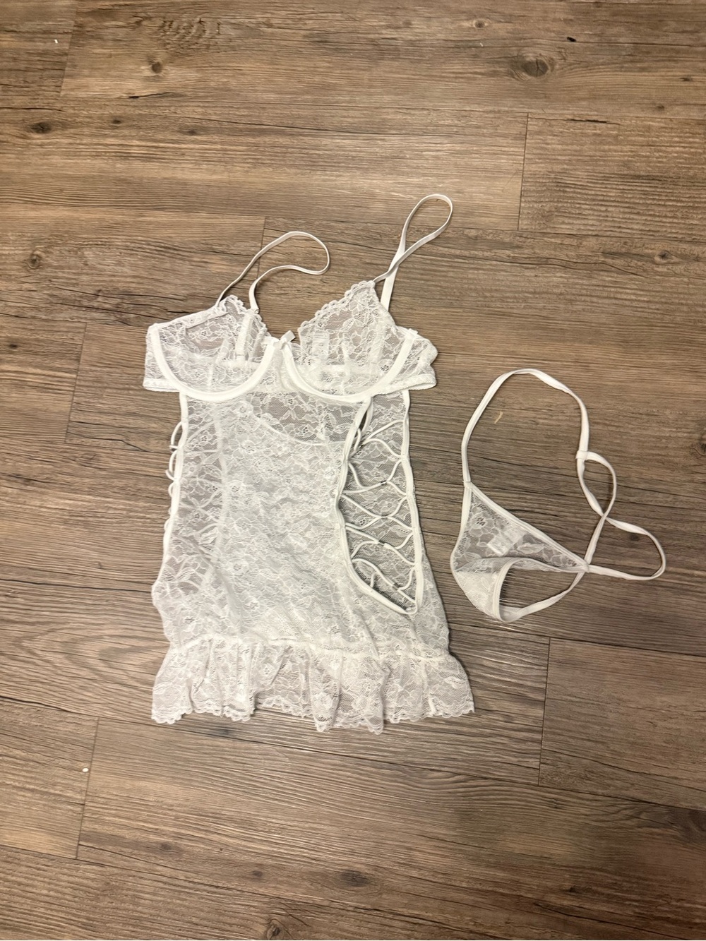 Fashion Nova White Sheer Lace Chemise with Matching Thong